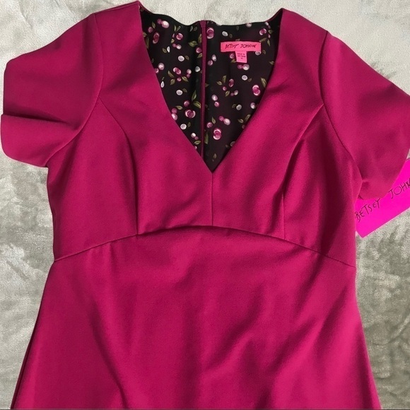 Betsey Johnson Pink Short Sleeve Zip Up V Neck Sheath Cocktail Dress Size 10 NWT - Picture 2 of 11